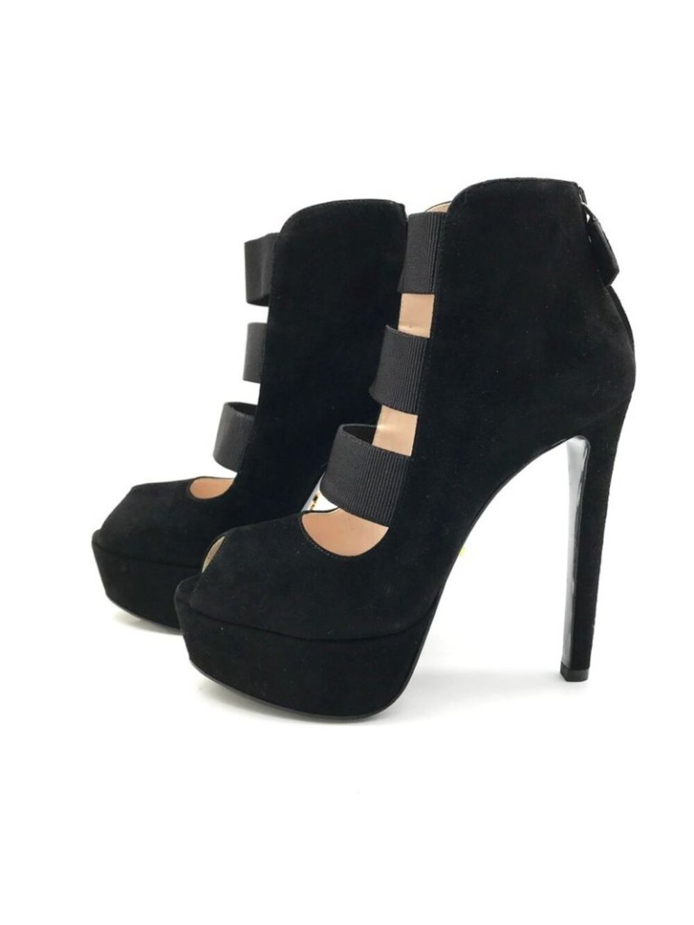 Prada Suede Metal Logo High Heel Short Boots Shoes Black - Picture 2 of 8